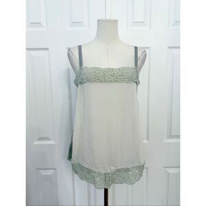 Free People Womens Lace Trim Sleeveless Camisole Tank Top Ivory Sage Green Size